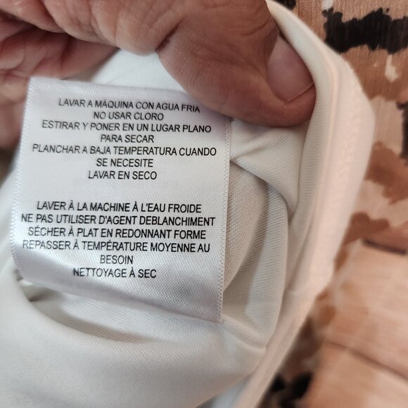 London Times Woman Cold Shoulder Midi Leopard Print Beige Brown Dress Size 1X - Picture 10 of 16